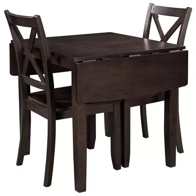 Set da pranzo ad angolo Whisen da 3 pezzi con tavolo in legno con alette a ribalta e 2 sedie con schienale a X