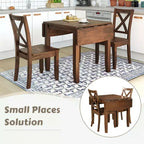 Set da pranzo ad angolo Whisen da 3 pezzi con tavolo in legno con alette a ribalta e 2 sedie con schienale a X