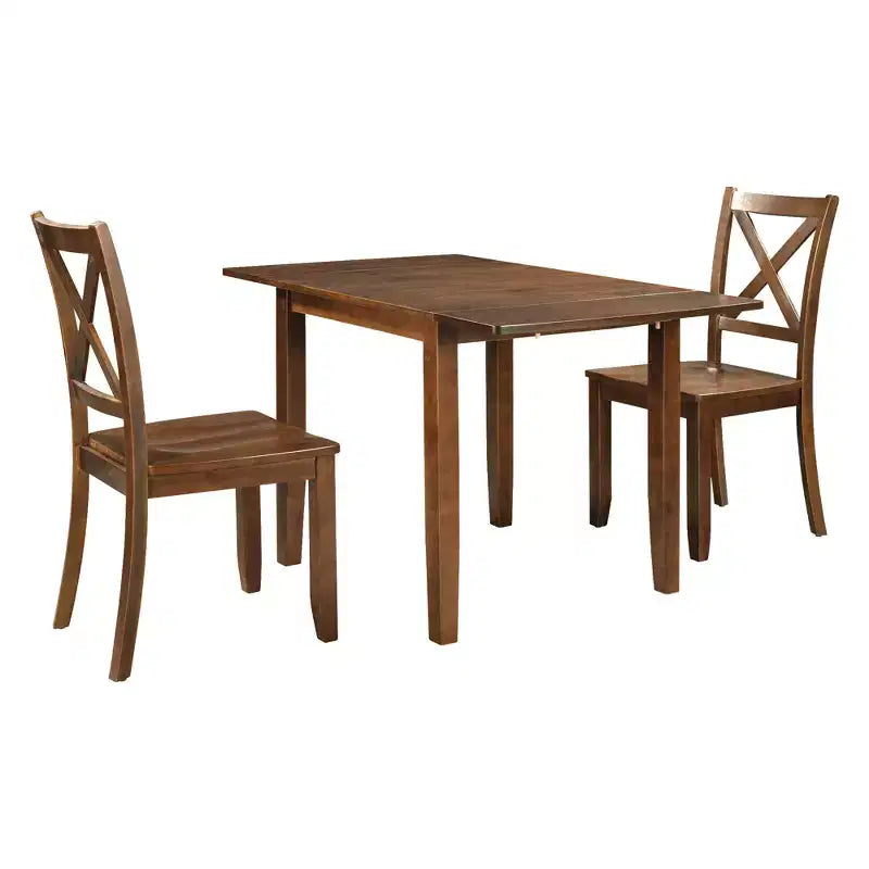 Set da pranzo ad angolo Whisen da 3 pezzi con tavolo in legno con alette a ribalta e 2 sedie con schienale a X