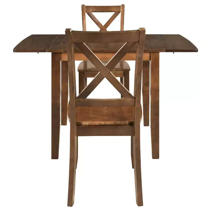 Set da pranzo ad angolo Whisen da 3 pezzi con tavolo in legno con alette a ribalta e 2 sedie con schienale a X