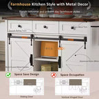 Carrello da Cucina in Legno Whisen Farmhouse con Anta a Ribalta, 2 Ante Scorrevoli Stile Fienile, Porta Asciugamani, Porta Spezie, 3 Cassetti