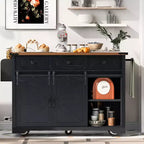 Carrello da Cucina in Legno Whisen Farmhouse con Anta a Ribalta, 2 Ante Scorrevoli Stile Fienile, Porta Asciugamani, Porta Spezie, 3 Cassetti