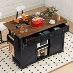 Carrello da Cucina in Legno Whisen Farmhouse con Anta a Ribalta, 2 Ante Scorrevoli Stile Fienile, Porta Asciugamani, Porta Spezie, 3 Cassetti