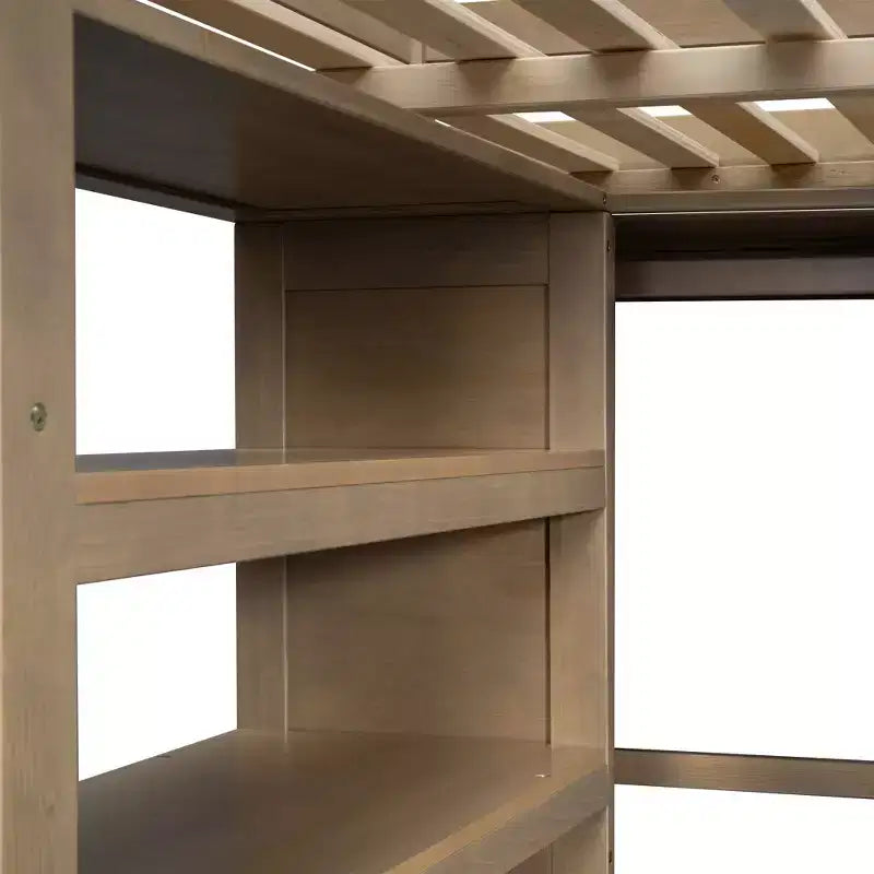 Letto a soppalco in legno a grandezza naturale con armadio, scrivania, mensole e cassetti incorporati - ModernLuxe