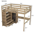 Letto a soppalco in legno a grandezza naturale con armadio, scrivania, mensole e cassetti incorporati - ModernLuxe