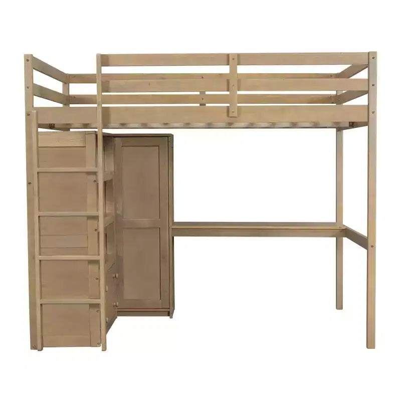 Letto a soppalco in legno a grandezza naturale con armadio, scrivania, mensole e cassetti incorporati - ModernLuxe