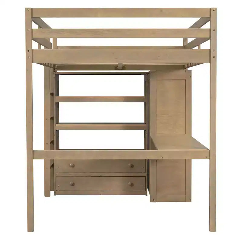 Letto a soppalco in legno a grandezza naturale con armadio, scrivania, mensole e cassetti incorporati - ModernLuxe
