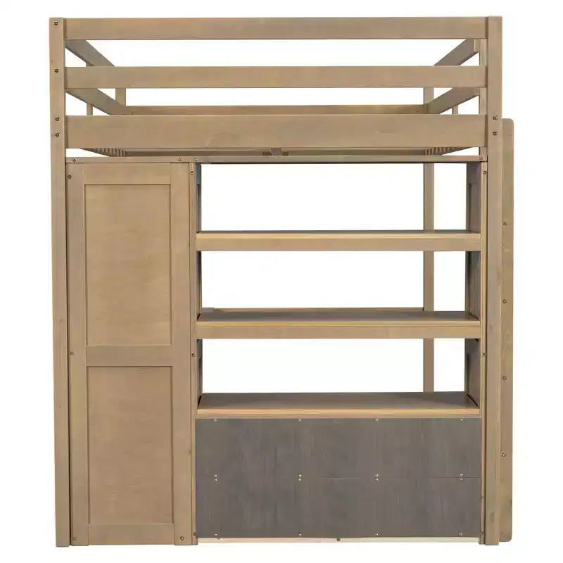 Letto a soppalco in legno a grandezza naturale con armadio, scrivania, mensole e cassetti incorporati - ModernLuxe