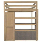 Letto a soppalco in legno a grandezza naturale con armadio, scrivania, mensole e cassetti incorporati - ModernLuxe