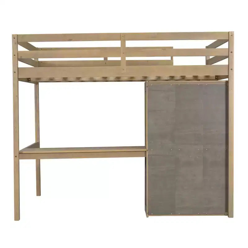 Letto a soppalco in legno a grandezza naturale con armadio, scrivania, mensole e cassetti incorporati - ModernLuxe