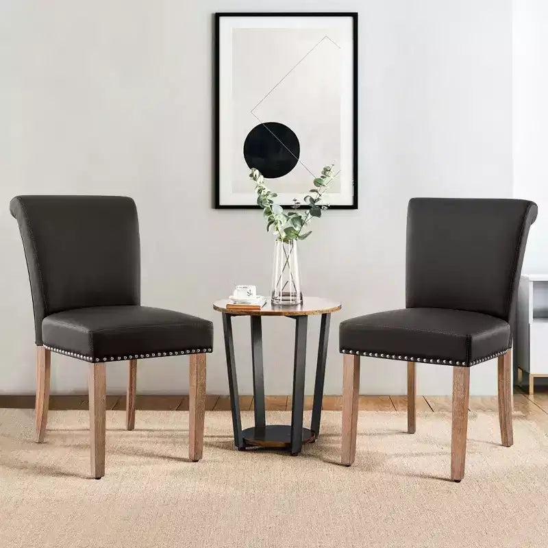 Subrtex Leather Anchor Sedie da pranzo per interni borchiate, set da 2, sedie moderne per la casa di metà secolo