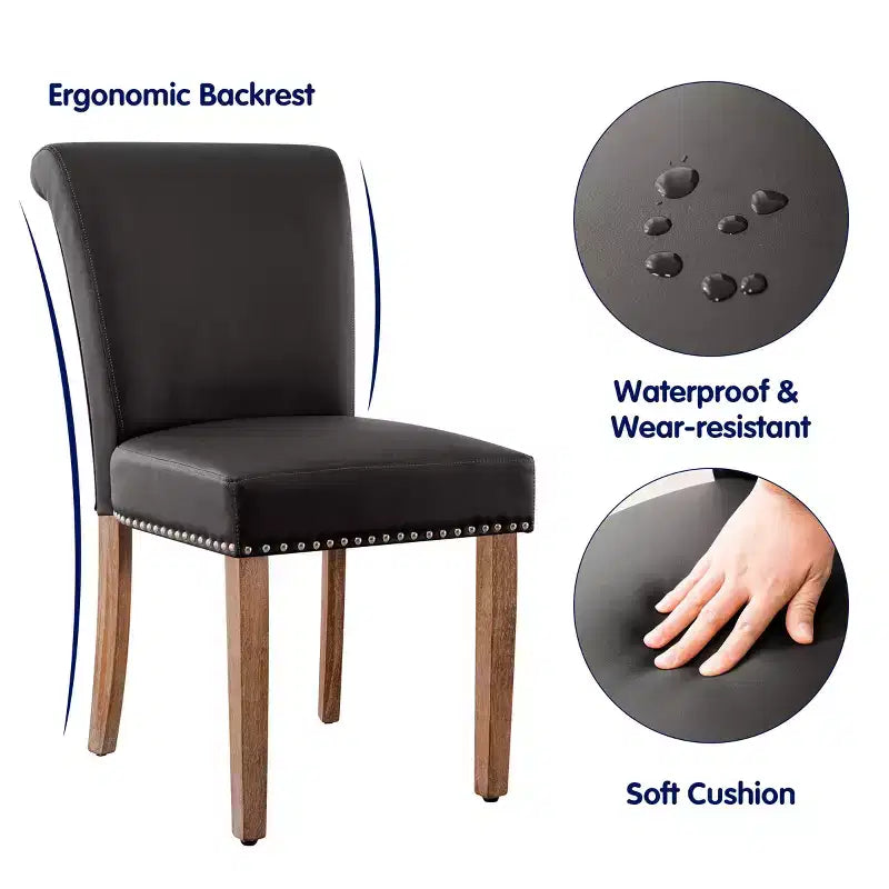 Subrtex Leather Anchor Sedie da pranzo per interni borchiate, set da 2, sedie moderne per la casa di metà secolo