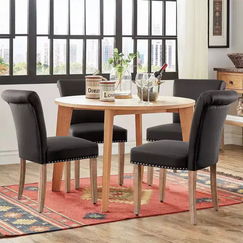 Subrtex Leather Anchor Sedie da pranzo per interni borchiate, set da 2, sedie moderne per la casa di metà secolo