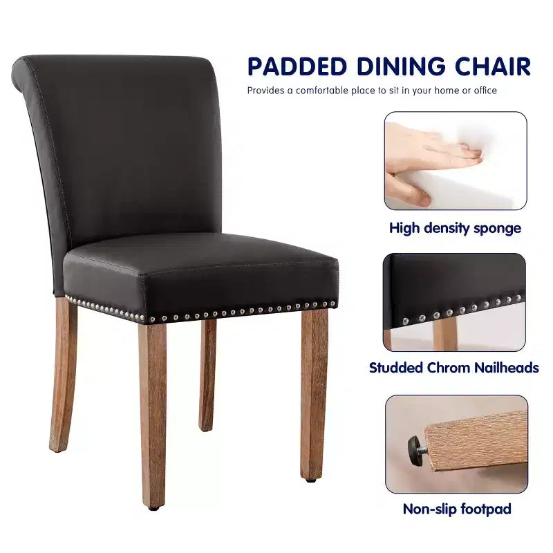 Subrtex Leather Anchor Sedie da pranzo per interni borchiate, set da 2, sedie moderne per la casa di metà secolo
