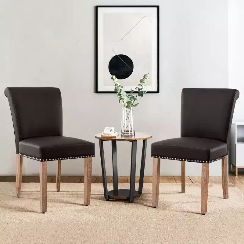 Subrtex Leather Anchor Sedie da pranzo per interni borchiate, set da 2, sedie moderne per la casa di metà secolo