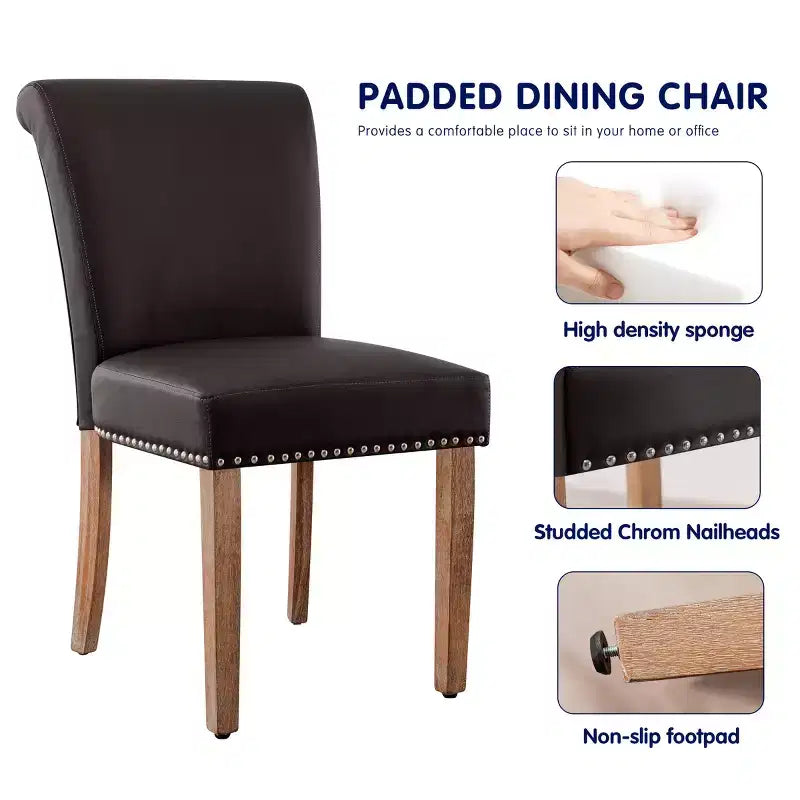 Subrtex Leather Anchor Sedie da pranzo per interni borchiate, set da 2, sedie moderne per la casa di metà secolo