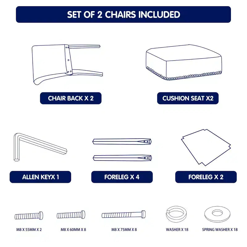 Subrtex Leather Anchor Sedie da pranzo per interni borchiate, set da 2, sedie moderne per la casa di metà secolo