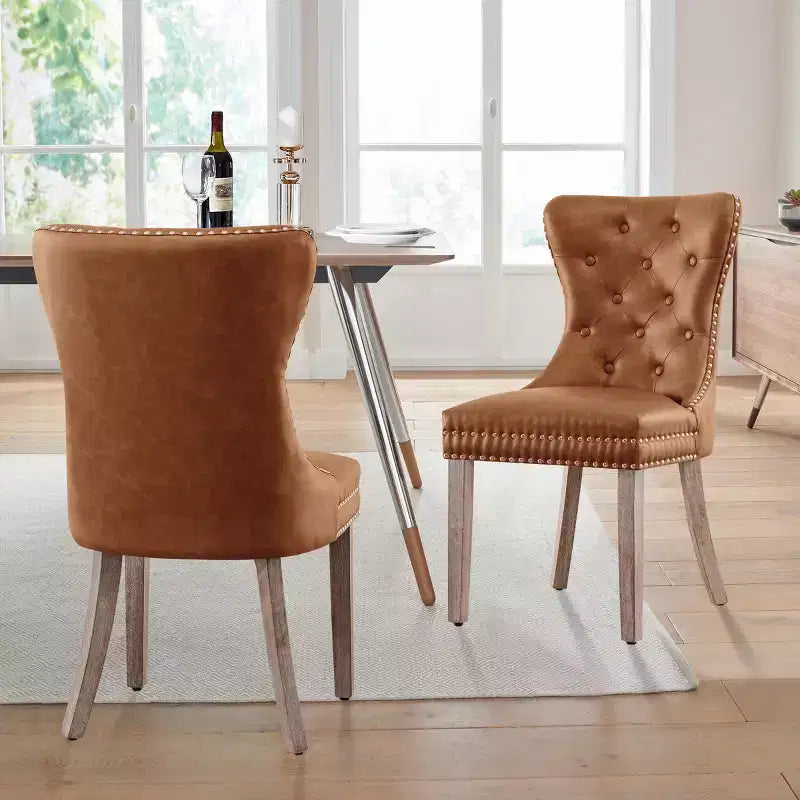 Subrtex Set di 2 Sedie da Pranzo per Interni Imbottite in Pelle con Bottoni a Capitonnè, Sedie Moderne Mid-Century per la Casa