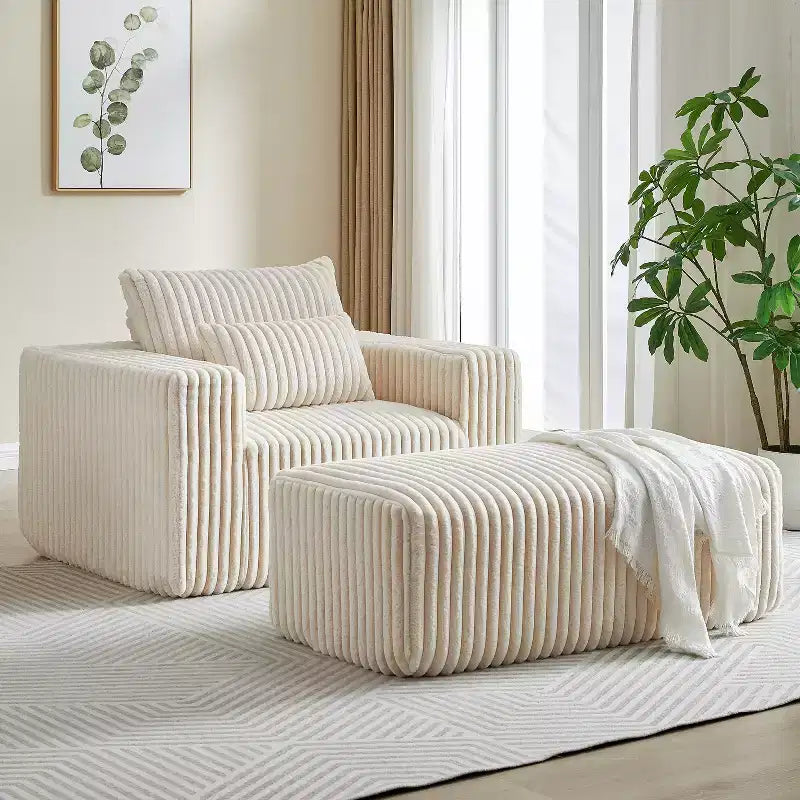 GDFStudio Valerie 62,5 D Poltrona a sacco oversize in velluto a coste, Poltrona lounge singola imbottita con pouf