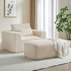 GDFStudio Valerie 62,5 D Poltrona a sacco oversize in velluto a coste, Poltrona lounge singola imbottita con pouf