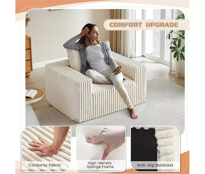 GDFStudio Valerie 62,5 D Poltrona a sacco oversize in velluto a coste, Poltrona lounge singola imbottita con pouf