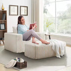 GDFStudio Valerie 62,5 D Poltrona a sacco oversize in velluto a coste, Poltrona lounge singola imbottita con pouf