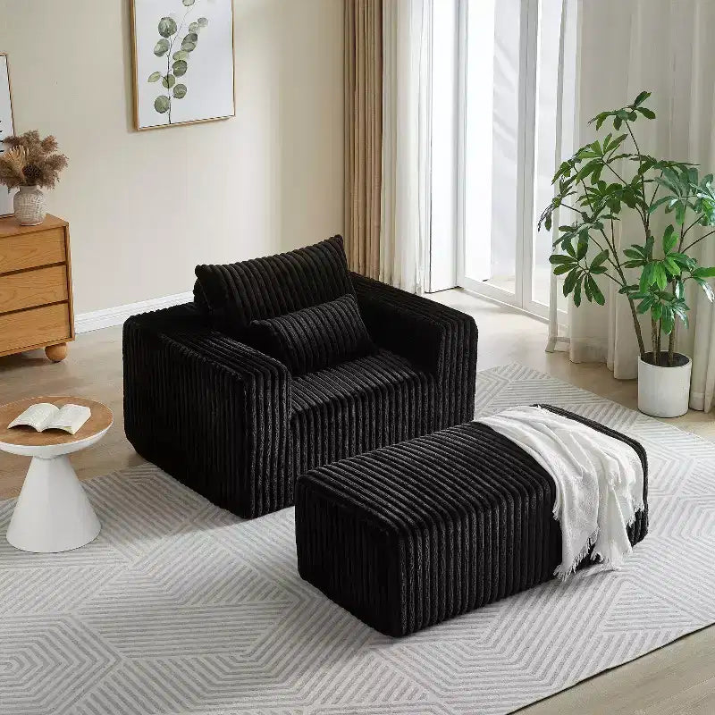 GDFStudio Valerie 62,5 D Poltrona a sacco oversize in velluto a coste, Poltrona lounge singola imbottita con pouf