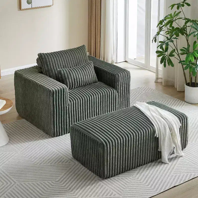 GDFStudio Valerie 62,5 D Poltrona a sacco oversize in velluto a coste, Poltrona lounge singola imbottita con pouf