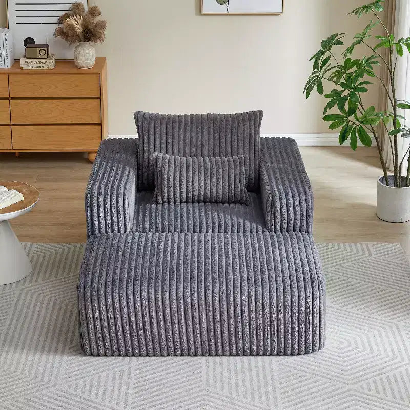 GDFStudio Valerie 62,5 D Poltrona a sacco oversize in velluto a coste, Poltrona lounge singola imbottita con pouf