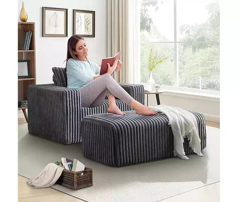 GDFStudio Valerie 62,5 D Poltrona a sacco oversize in velluto a coste, Poltrona lounge singola imbottita con pouf