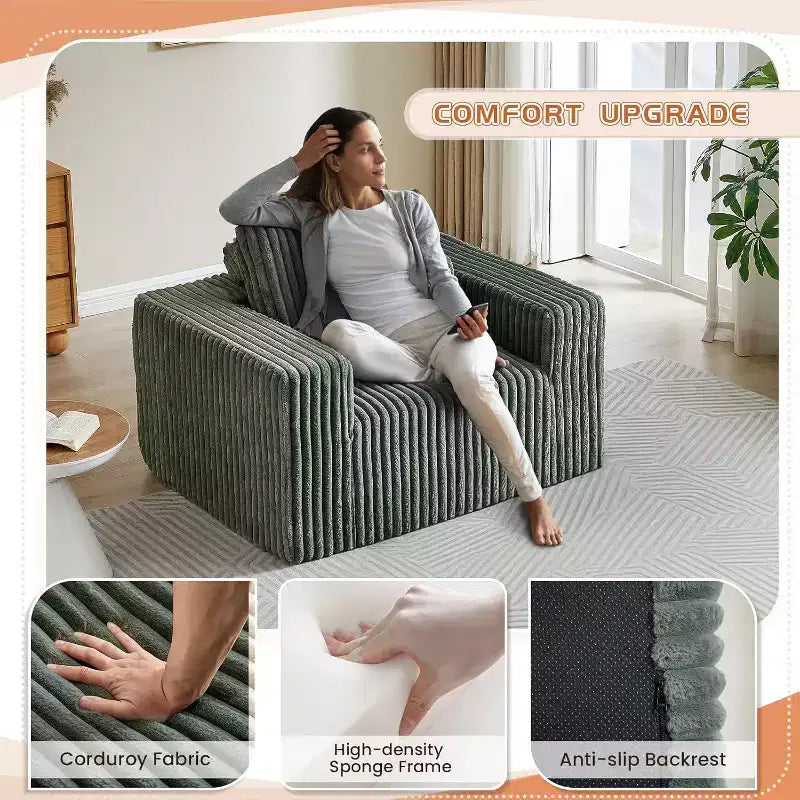 GDFStudio Valerie 62,5 D Poltrona a sacco oversize in velluto a coste, Poltrona lounge singola imbottita con pouf