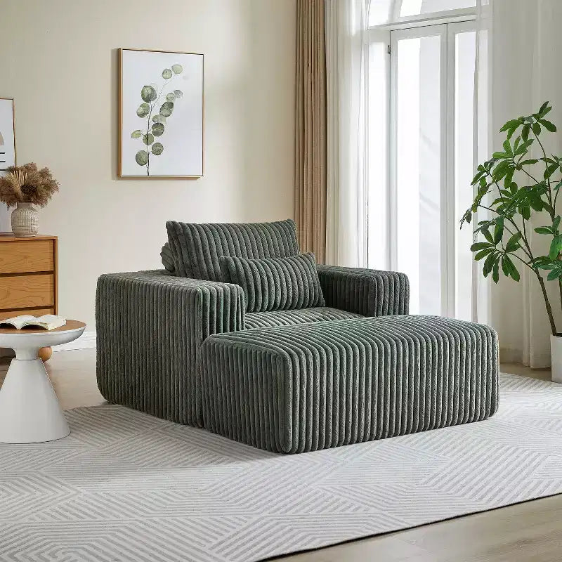 GDFStudio Valerie 62.5 D Corduroy Oversized Armchair, Upholstered Single Sofa Lounge Chair with Ottoman