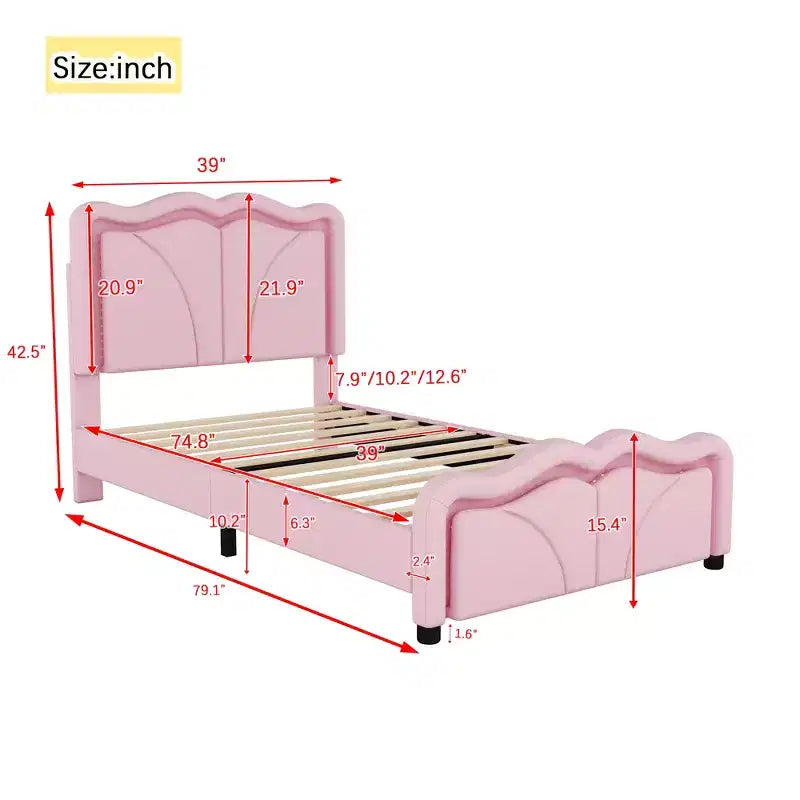 Letto a piattaforma imbottito Whisen Twin Size con testiera curva, regolabile in altezza e strisce luminose a LED