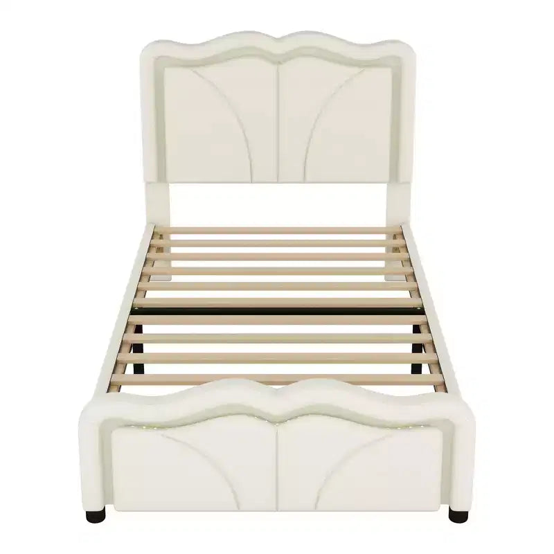 Letto a piattaforma imbottito Whisen Twin Size con testiera curva, regolabile in altezza e strisce luminose a LED
