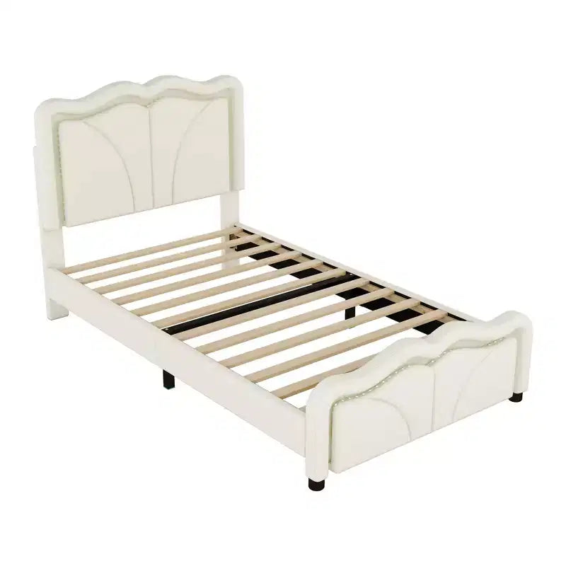 Letto a piattaforma imbottito Whisen Twin Size con testiera curva, regolabile in altezza e strisce luminose a LED