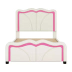 Letto a piattaforma imbottito Whisen Twin Size con testiera curva, regolabile in altezza e strisce luminose a LED