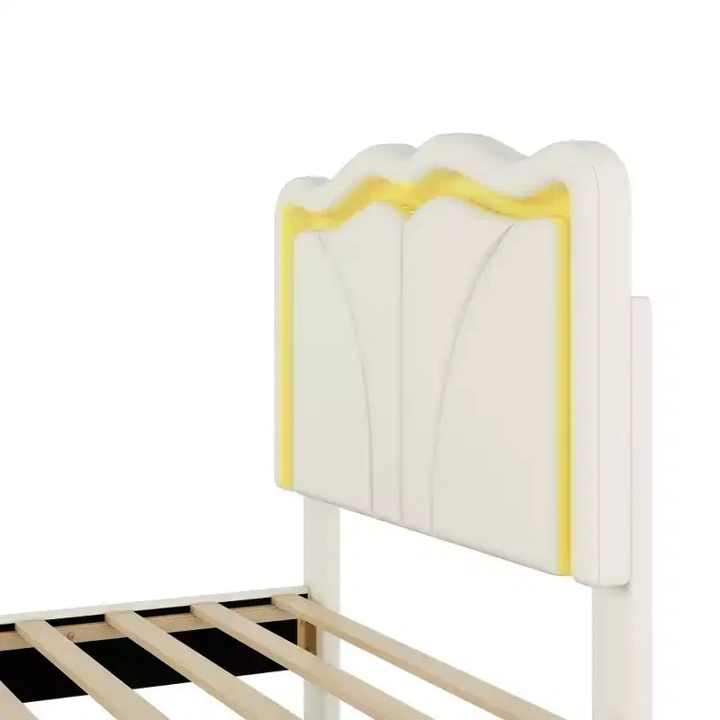 Letto a piattaforma imbottito Whisen Twin Size con testiera curva, regolabile in altezza e strisce luminose a LED