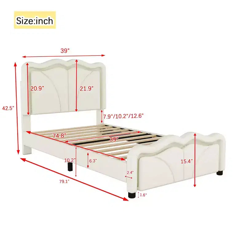 Letto a piattaforma imbottito Whisen Twin Size con testiera curva, regolabile in altezza e strisce luminose a LED