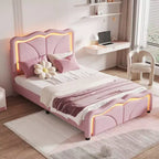 Letto a piattaforma imbottito Whisen Twin Size con testiera curva, regolabile in altezza e strisce luminose a LED