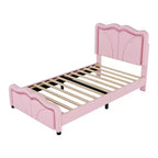 Letto a piattaforma imbottito Whisen Twin Size con testiera curva, regolabile in altezza e strisce luminose a LED
