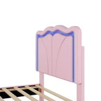 Letto a piattaforma imbottito Whisen Twin Size con testiera curva, regolabile in altezza e strisce luminose a LED