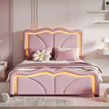 Whisen Twin Size Upholstered Platform Bed with Curved, Height-Adjustable Headboard and LED Light Strips