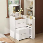 Famapy White Foldable Vanity Table with Storage All-in-One Design Side Sliding Organizer Compartments