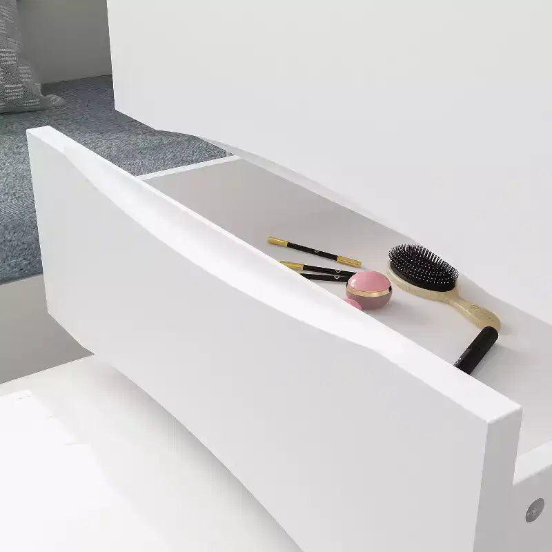 Famapy Tavolino da Trucco Pieghevole Bianco con Contenitore Design Tutto-in-Uno Scomparti Organizer a Scorrimento Laterale