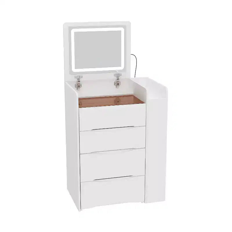 Famapy Tavolino da Trucco Pieghevole Bianco con Contenitore Design Tutto-in-Uno Scomparti Organizer a Scorrimento Laterale