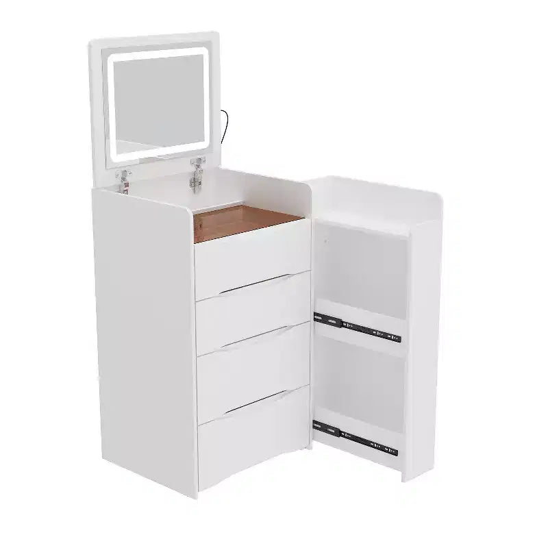 Famapy Tavolino da Trucco Pieghevole Bianco con Contenitore Design Tutto-in-Uno Scomparti Organizer a Scorrimento Laterale
