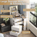 Famapy Tavolino da Trucco Pieghevole Bianco con Contenitore Design Tutto-in-Uno Scomparti Organizer a Scorrimento Laterale