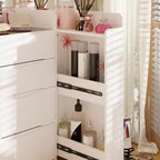 Famapy Tavolino da Trucco Pieghevole Bianco con Contenitore Design Tutto-in-Uno Scomparti Organizer a Scorrimento Laterale