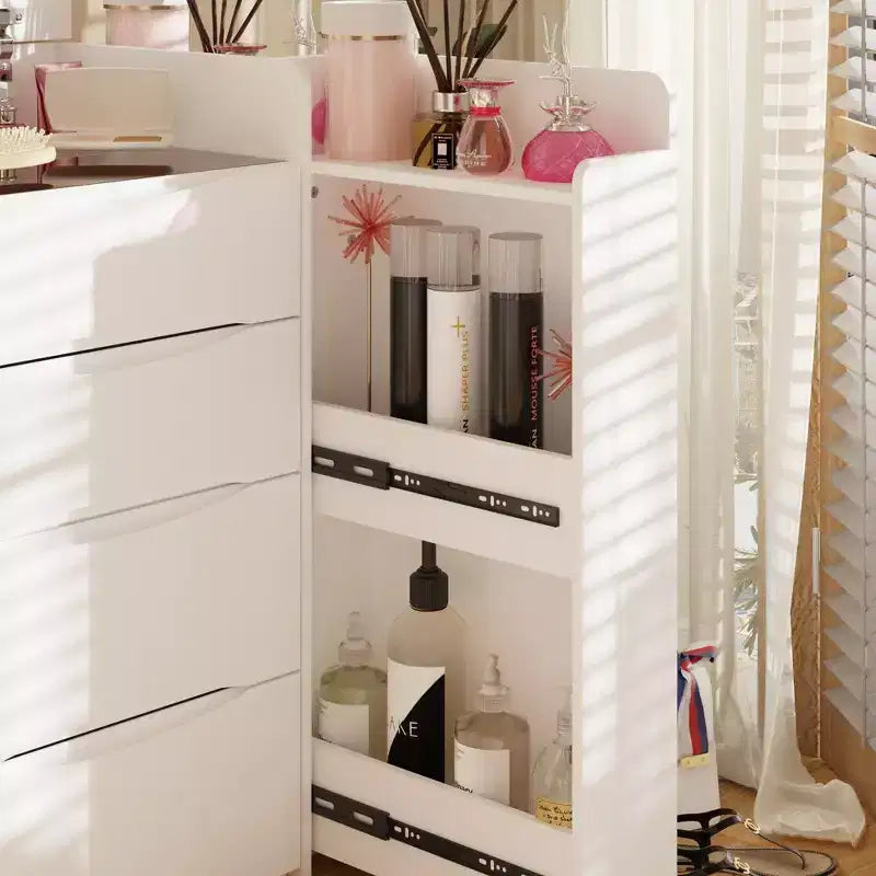 Famapy Tavolino da Trucco Pieghevole Bianco con Contenitore Design Tutto-in-Uno Scomparti Organizer a Scorrimento Laterale