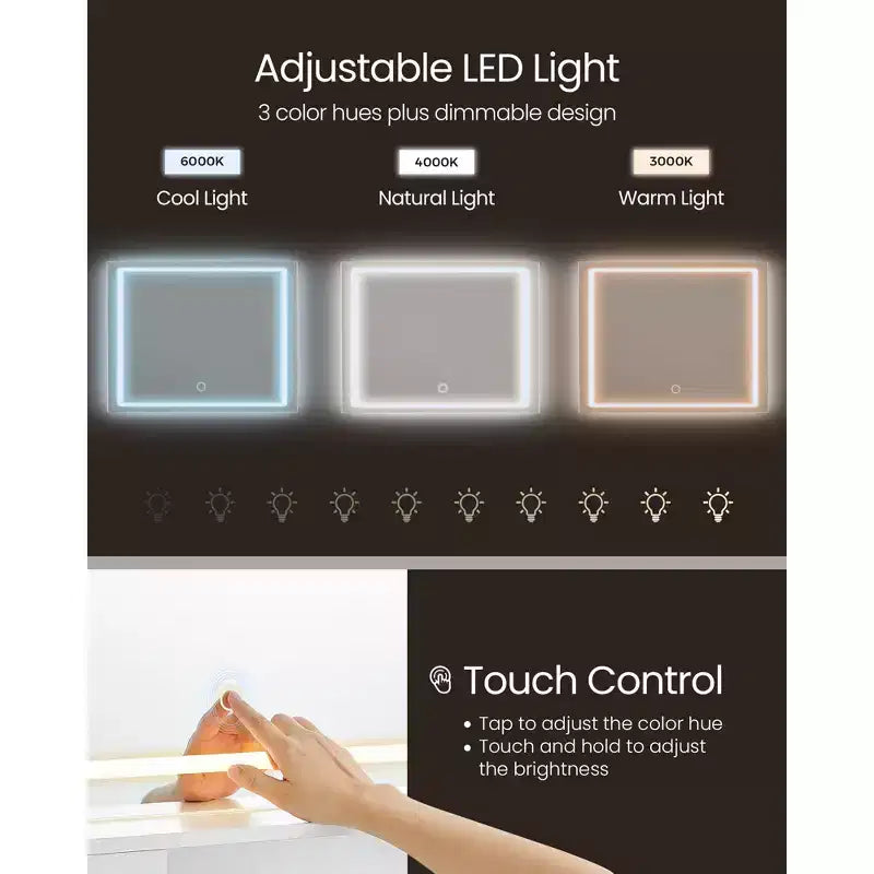 VASAGLE Toeletta con Specchio e Luci, Set Tavolo da Trucco con Sgabello, Cassetti, Portagioie, Ripiani Regolabili, Bianco Nuvola